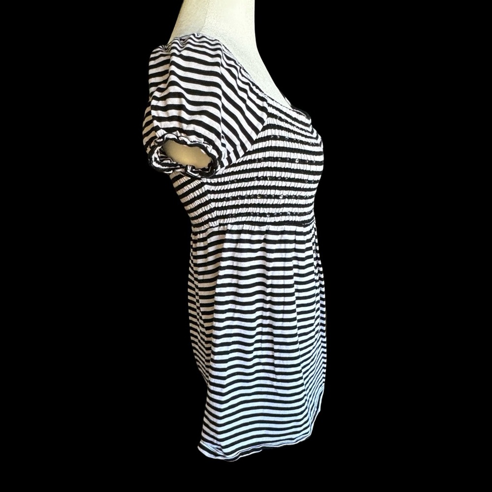 Black-White Stripe Babydoll Blouse Sz M - Picture 6 of 12